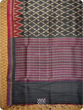Black Red Lily Ikat Handspun Tussar Silk Sari