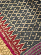 Black Red Lily Ikat Handspun Tussar Silk Sari