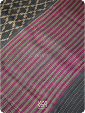 Black Red Lily Ikat Handspun Tussar Silk Sari
