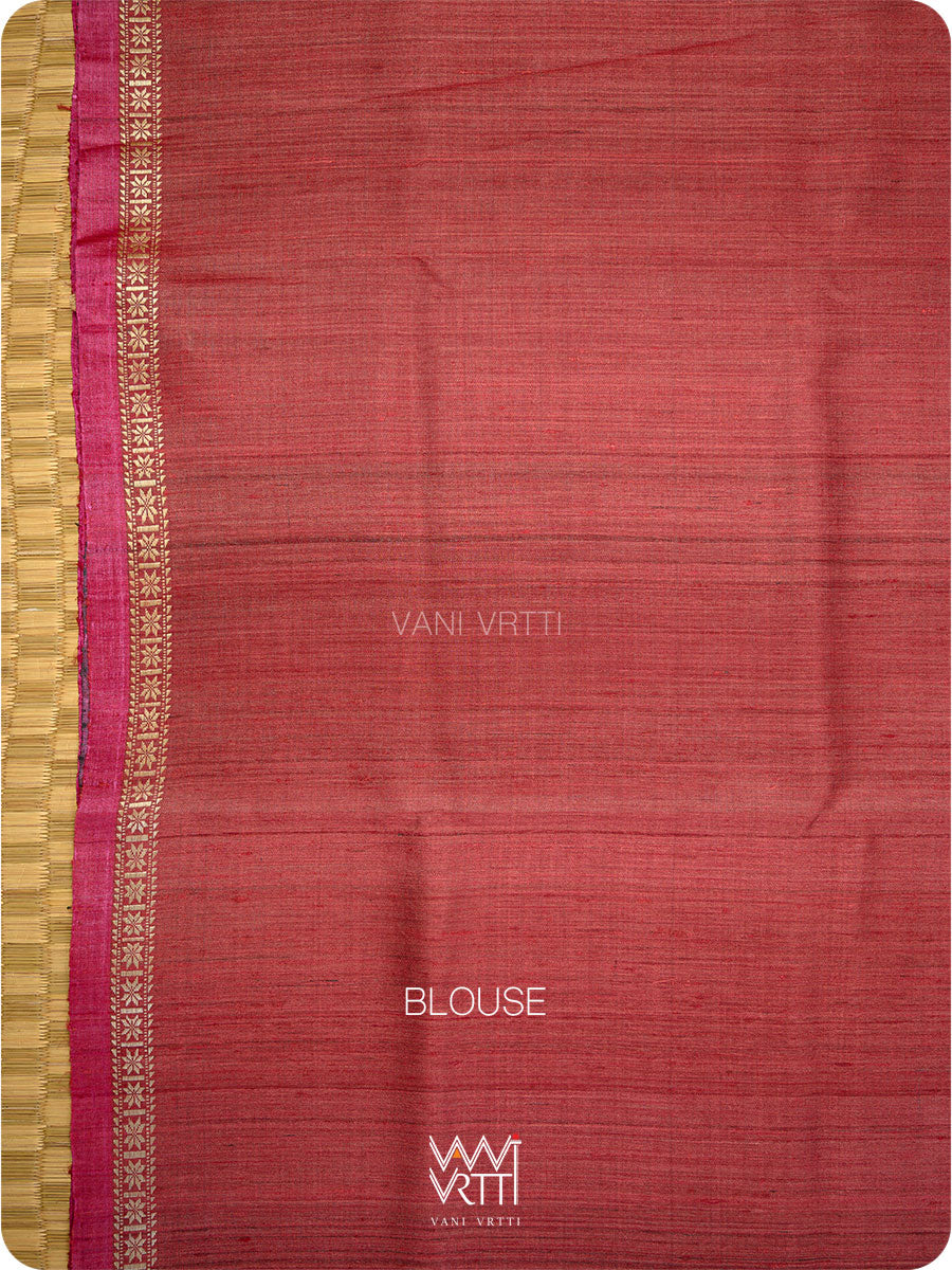 Black Red Lily Ikat Handspun Tussar Silk Sari