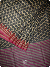 Black Red Lily Ikat Handspun Tussar Silk Sari