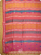 Double pallu of pink tussar Konark saree with handwoven lotus flowers