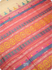 Pallu close-up of pink tussar saree with handwoven lotus flowers in multiple colors