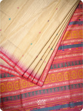 Full pink tussar silk saree with Konark architecture-inspired design from Odisha