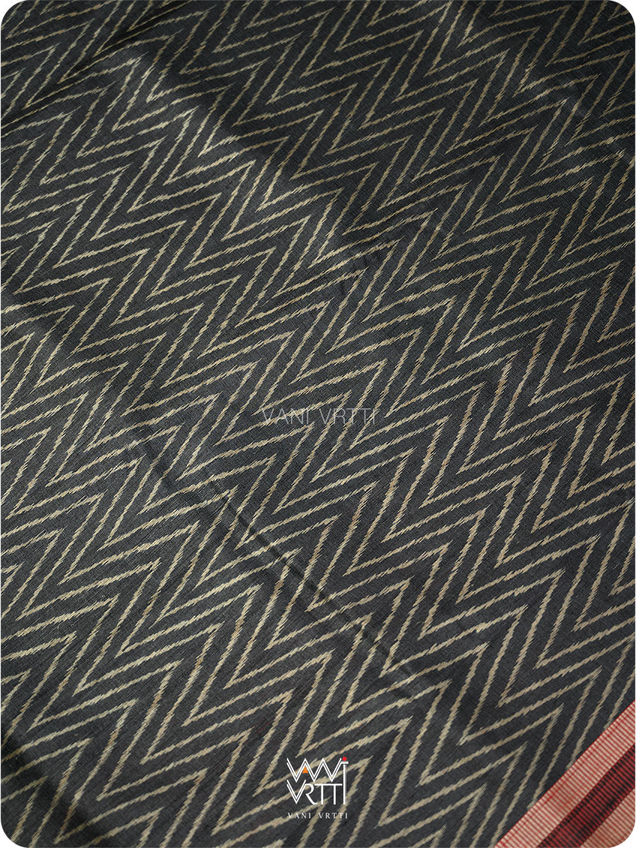 Black Aziz Ikat Handspun Tussar Silk Saree