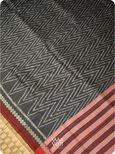 Black Aziz Ikat Handspun Tussar Silk Saree