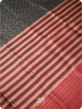 Black Aziz Ikat Handspun Tussar Silk Saree