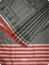 Black Aziz Ikat Handspun Tussar Silk Saree