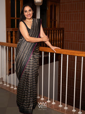 Black Small Manira Ikat Handspun Tussar Silk Saree