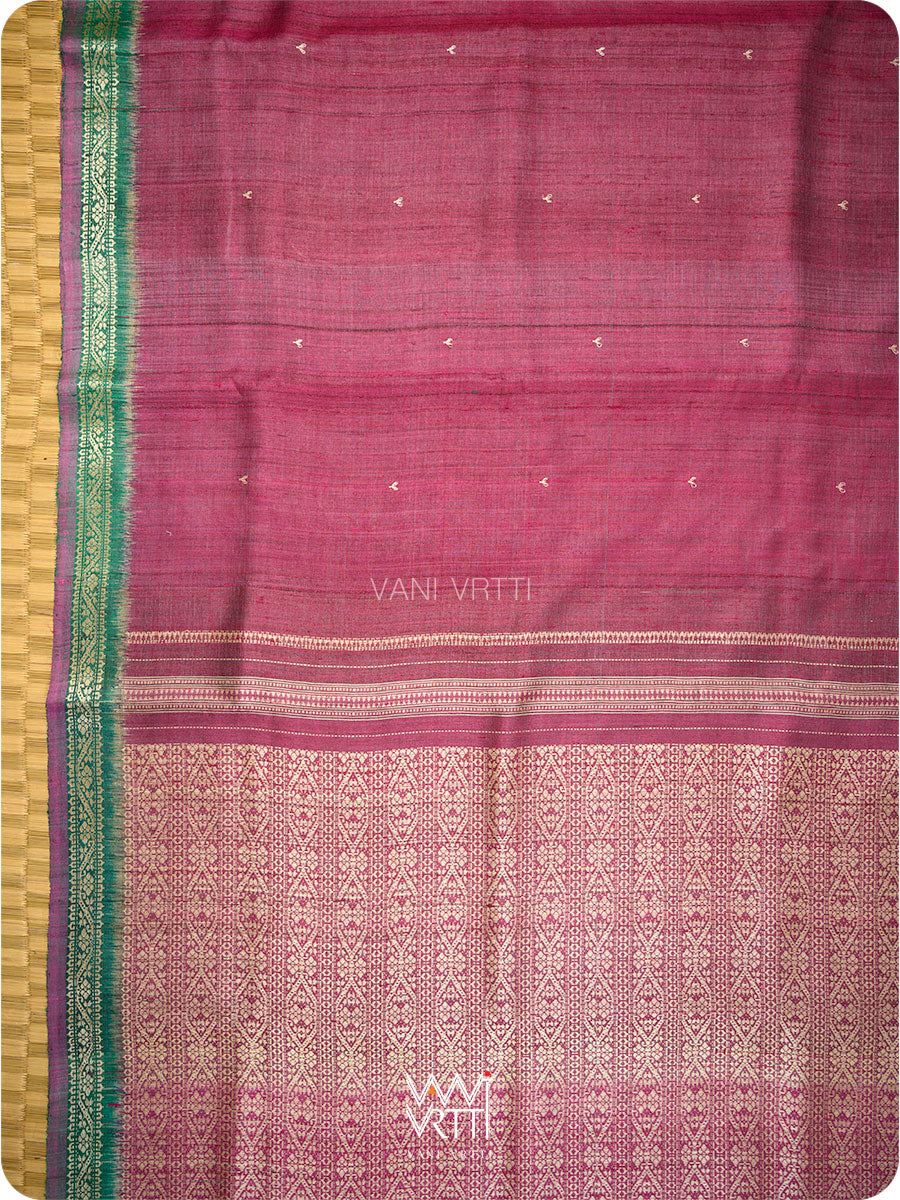 Deep Wine Bottle Green  Madhumalati Handspun Tussar Silk Sari