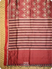 Deep Maroon Santati Ikat Handspun Tussar Silk Saree