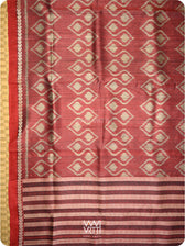 Deep Maroon Santati Ikat Handspun Tussar Silk Saree