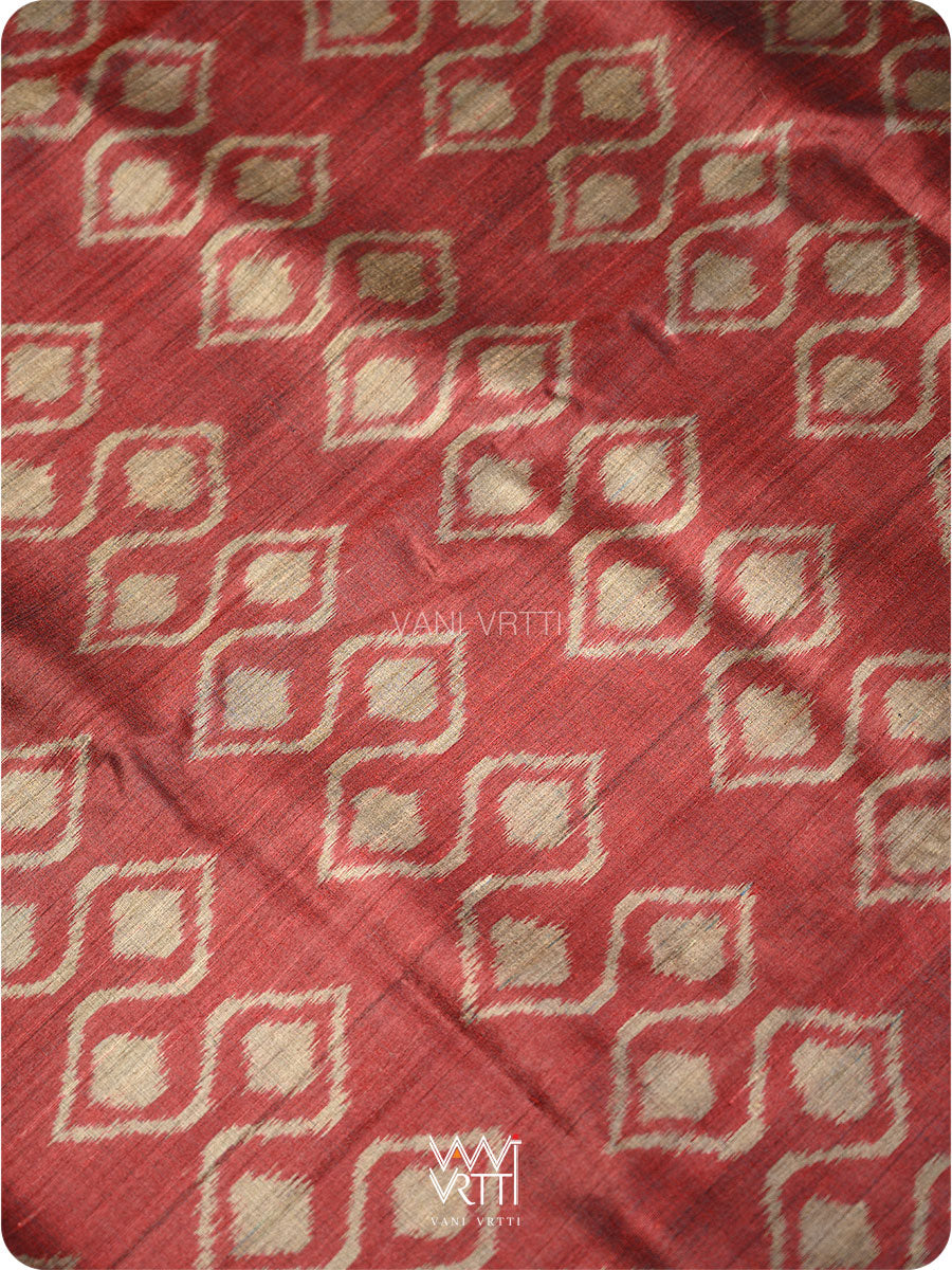 Deep Maroon Santati Ikat Handspun Tussar Silk Saree