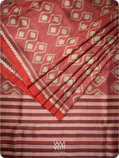 Deep Maroon Santati Ikat Handspun Tussar Silk Saree