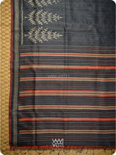 Slate Black Fern Butti Ikat Handspun Tussar Silk Saree