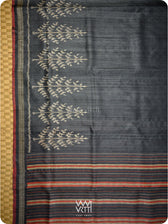 Slate Black Fern Butti Ikat Handspun Tussar Silk Saree