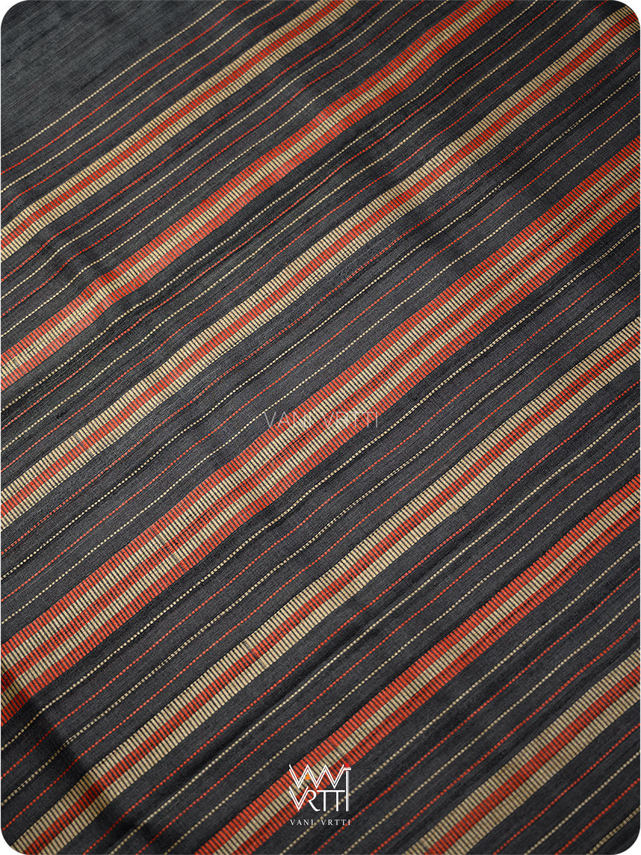 Slate Black Fern Butti Ikat Handspun Tussar Silk Saree