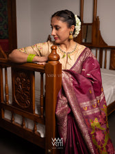 Off White Lotus Parrot Hand Embroidery Tussar Silk Blouse