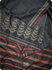 Slate Black Fern Butti Ikat Handspun Tussar Silk Saree