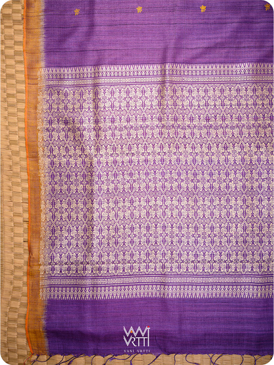 Purple Orange Nabh Butterfly Handspun Tussar Silk Saree