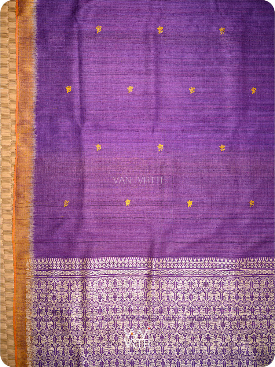 Purple Orange Nabh Butterfly Handspun Tussar Silk Saree