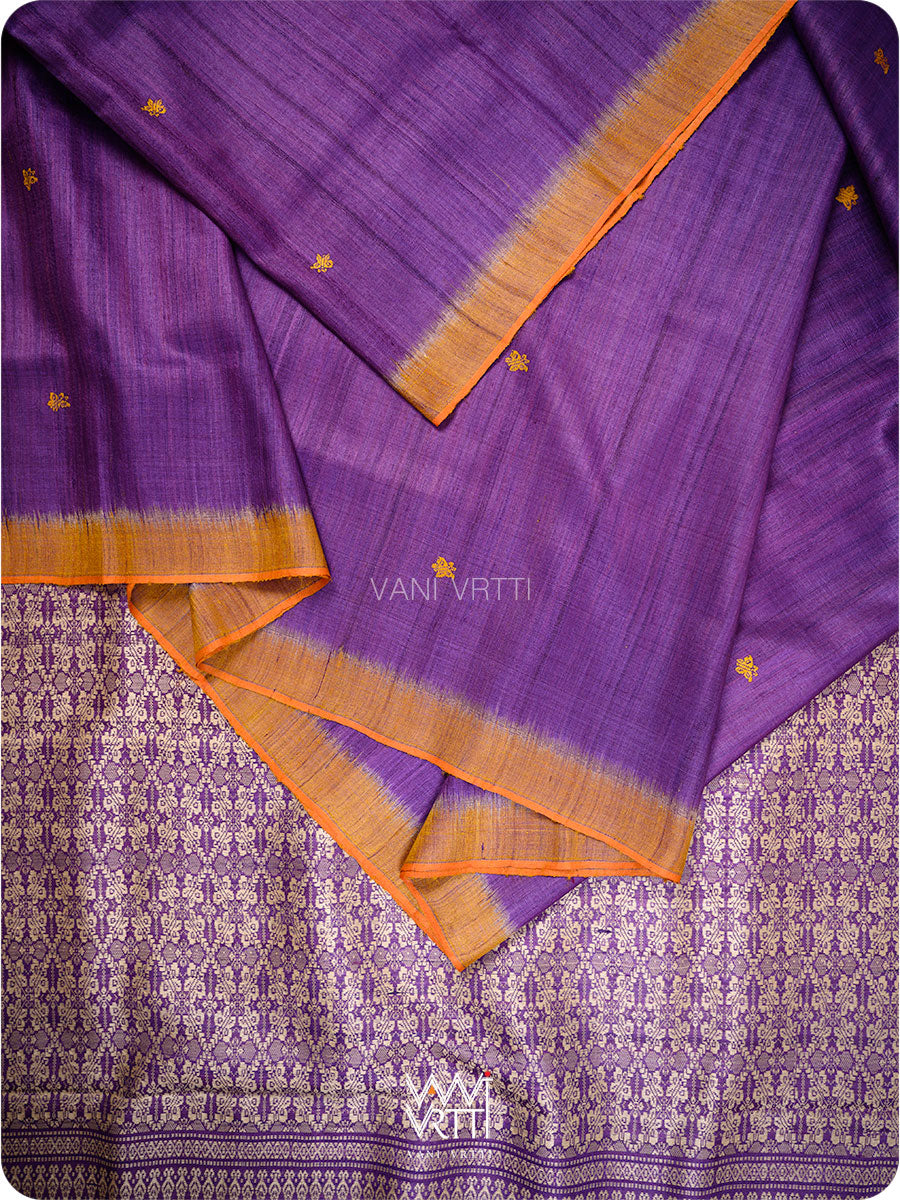Purple Orange Nabh Butterfly Handspun Tussar Silk Saree