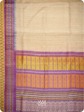 Off White Purple Red Ganga Jamuna Ananta Handspun Tussar Silk Saree