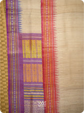 Off White Purple Red Ganga Jamuna Ananta Handspun Tussar Silk Saree