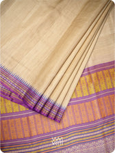 Off White Purple Red Ganga Jamuna Ananta Handspun Tussar Silk Saree