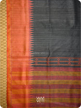 Black Orange Red Sangam Bristi Handspun Tussar Silk Saree