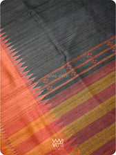 Black Orange Red Sangam Bristi Handspun Tussar Silk Saree