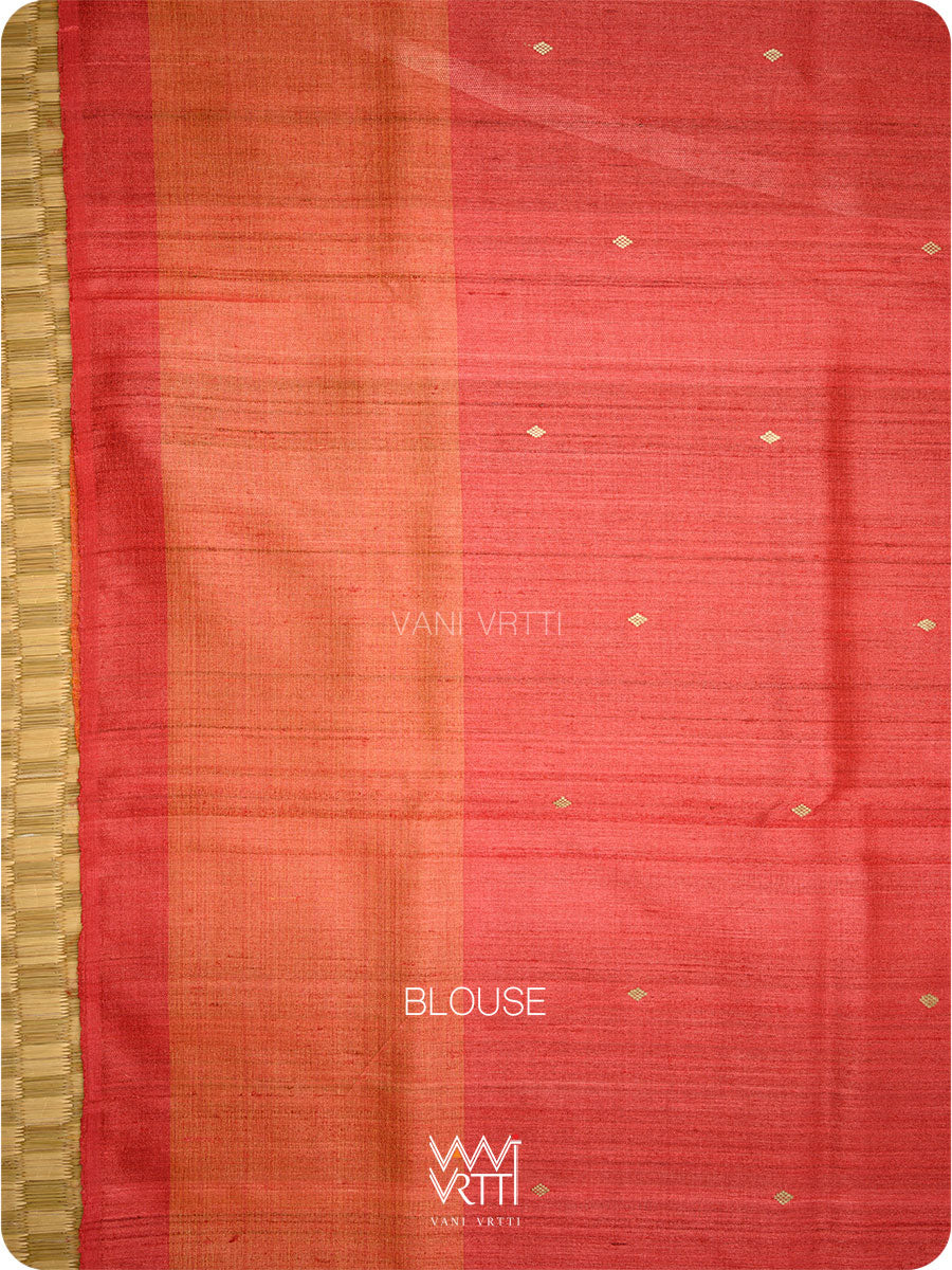 Black Orange Red Sangam Bristi Handspun Tussar Silk Saree