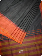 Black Orange Red Sangam Bristi Handspun Tussar Silk Saree