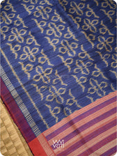 Royal Blue Ashok Phool Ikat Handspun Tussar Silk Saree