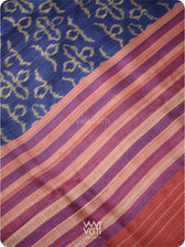 Royal Blue Ashok Phool Ikat Handspun Tussar Silk Saree