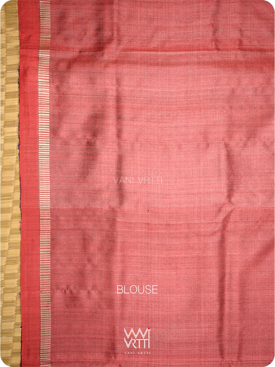 Royal Blue Ashok Phool Ikat Handspun Tussar Silk Saree