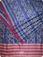 Royal Blue Ashok Phool Ikat Handspun Tussar Silk Saree