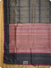 Black Manira Ikat Handspun Tussar Silk Saree