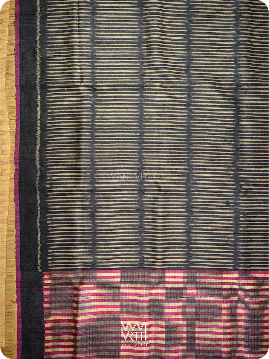 Black Manira Ikat Handspun Tussar Silk Saree