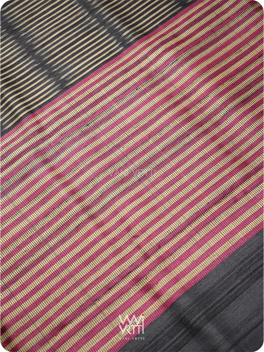 Black Manira Ikat Handspun Tussar Silk Saree