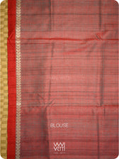 Emerald Green Red Santati Ikat Handspun Tussar Silk Saree