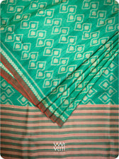 Emerald Green Red Santati Ikat Handspun Tussar Silk Saree