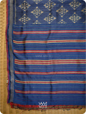 Ink Blue Nargis Ikat Handspun Tussar Silk Sari