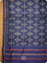 Ink Blue Nargis Ikat Handspun Tussar Silk Sari