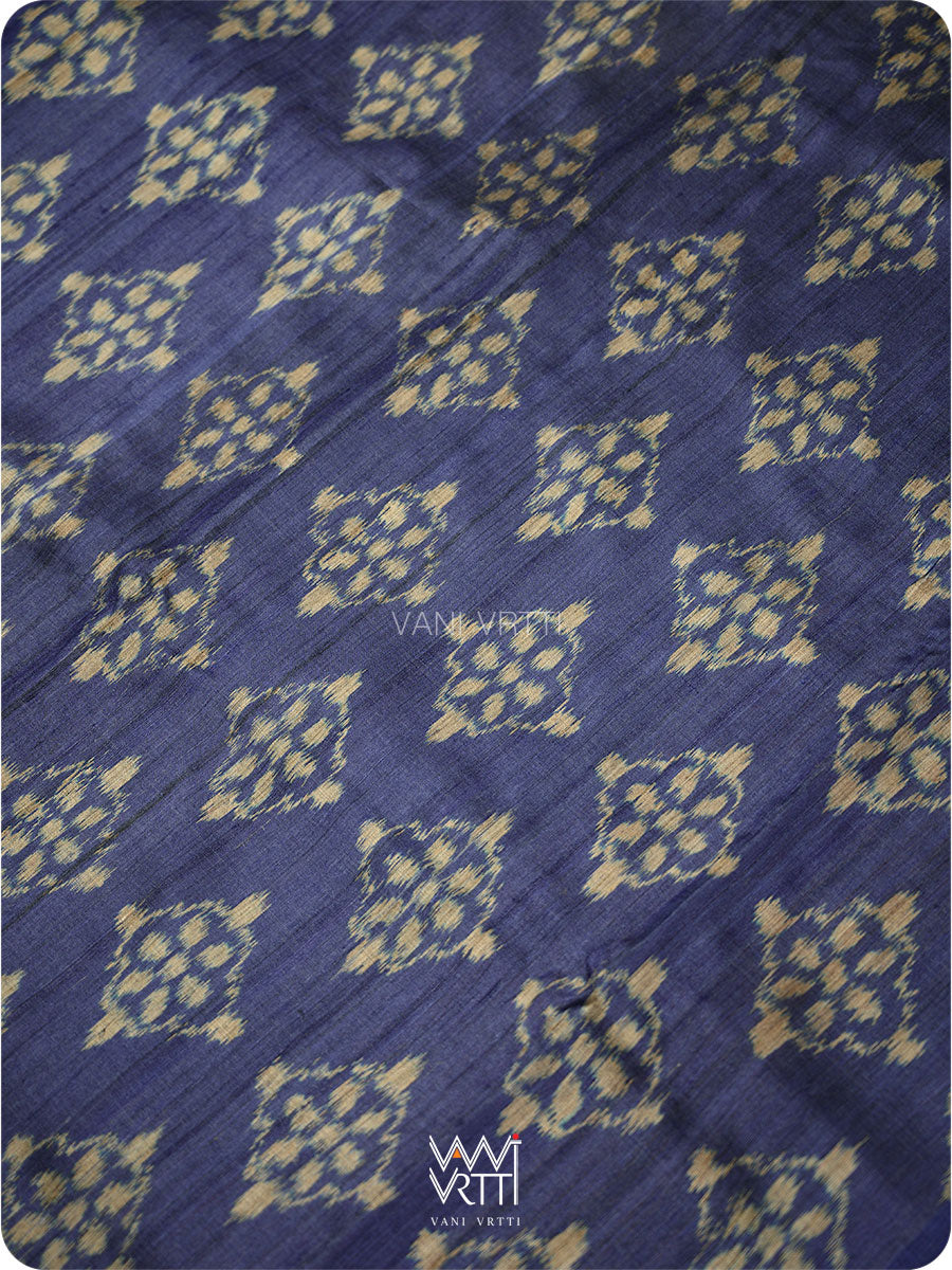 Ink Blue Nargis Ikat Handspun Tussar Silk Sari