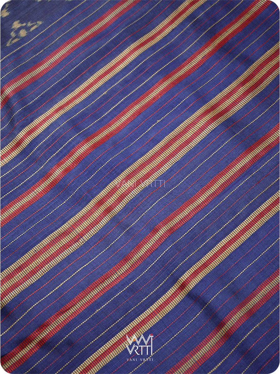 Ink Blue Nargis Ikat Handspun Tussar Silk Sari
