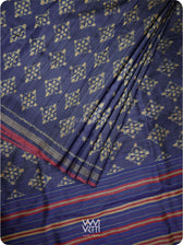 Ink Blue Nargis Ikat Handspun Tussar Silk Sari