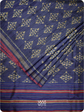 Ink Blue Nargis Ikat Handspun Tussar Silk Sari