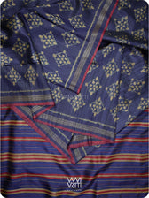Ink Blue Nargis Ikat Handspun Tussar Silk Sari