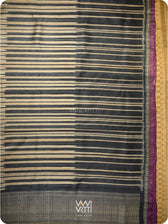 Slate Black Rekhaya  Ikat Handspun Tussar Silk Saree